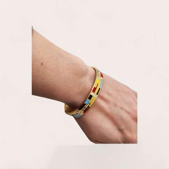 Colorful Geometric Gold Bangle - Picture 4 of 4